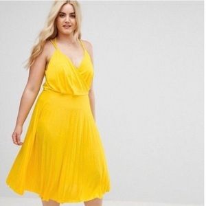 ASOS Curve Yellow Midi faux wrap dress